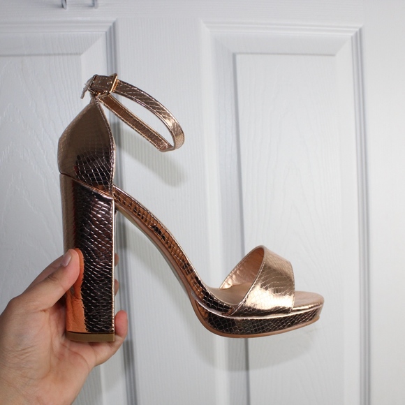 Rose Gold Snake Print Heels - Picture 1 of 1